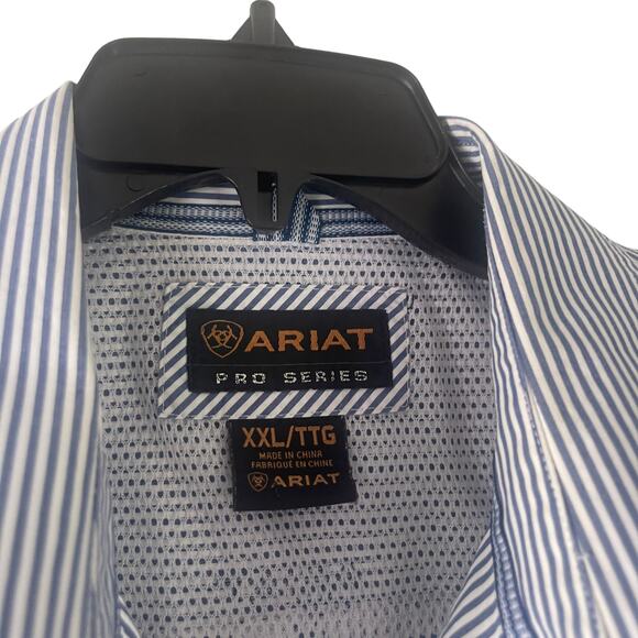 Ariat Men's XXL Blue Striped Western Cowboy Long Sleeve Button Up Shirt - Picture 5 of 10